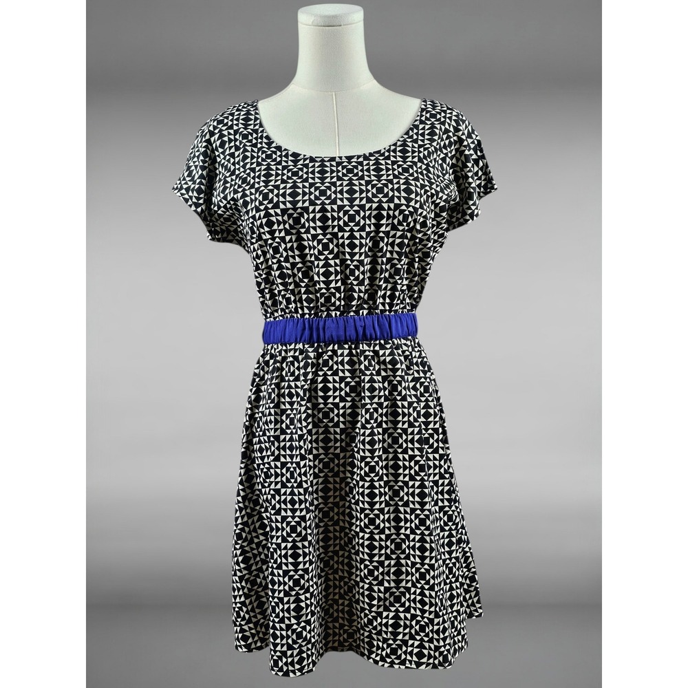 Y2K Roxy Geometric Cutout Mini Dress Black White Blue Small Retro Indie Surf